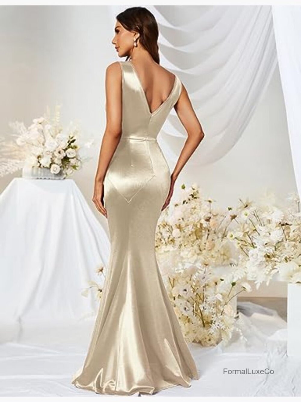 Satin Mermaid Maxi Dress with Cowl Neck - Picture 3 of 7